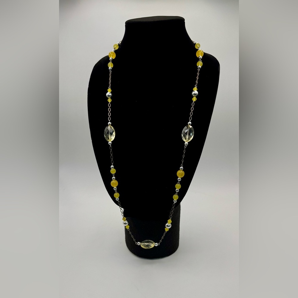 Yellow/Silver Beaded Chain Necklace 17”